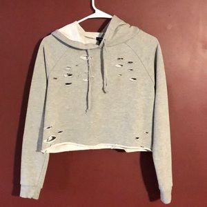 Cropped Distressed Sweatshirt